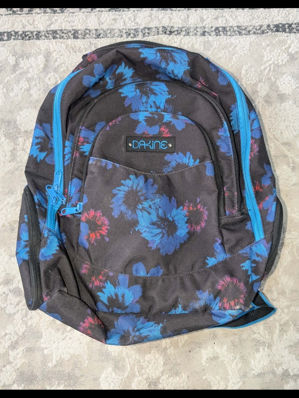 Dakine Black Floral Backpack with Blue Accents